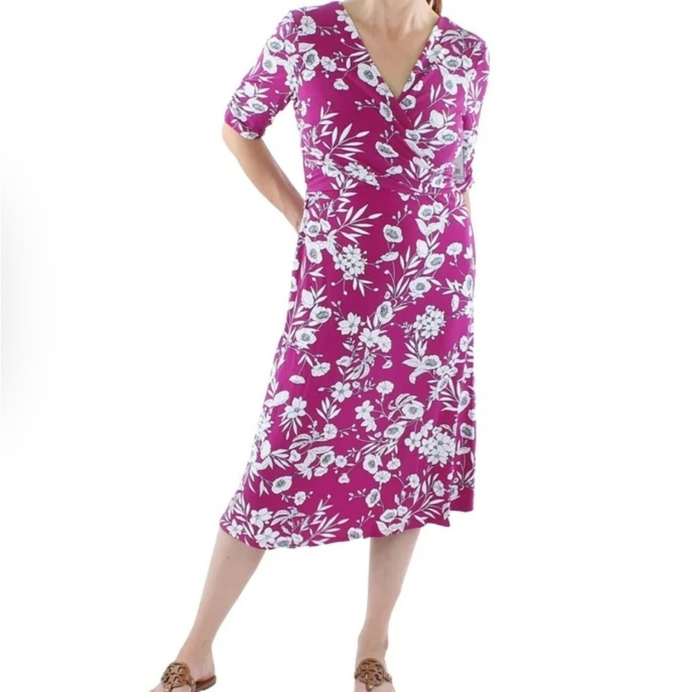 Jessica Howard Floral Midi Dress in Pink and White